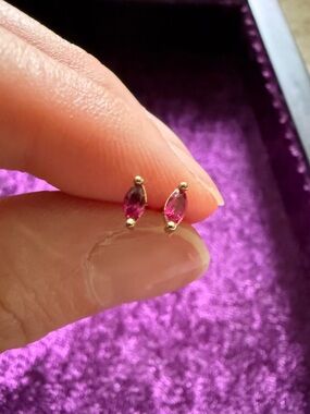 Gold Stud Earrings with Pink Marquise Gemstones